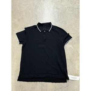ATM Anthony Thomas Melillo Mens Black Polo Shirt White Trim Large‎